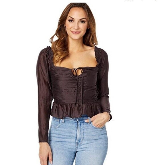WAYF Women Uptown Ruched Halter Top Color Chocolate Size M #WAYFA20498 - Picture 1 of 6